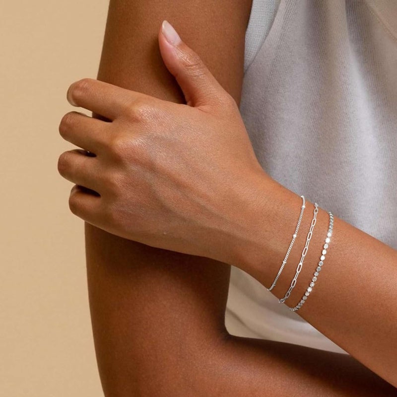 MBW Silver Plated Bracelets for Women, Dainty Silver Bracelets for Women Set Bracelet Stack Waterproof Jewelry for Women Trendy Minimalist Simple Small Thin Bracelet Set for Women Teen Gift - Image 5